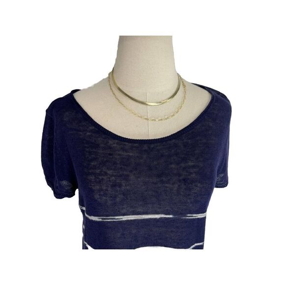 Eileen Fisher Sweater Organic Linen Size Medium Blue White Semi Sheer Knit - Picture 7 of 11